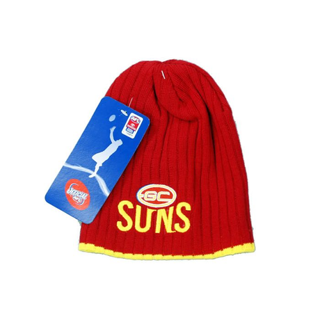 Gold Coast Suns AFL "Surf" Rib Knit Beanie - Footy Hat (Officially Licensed)