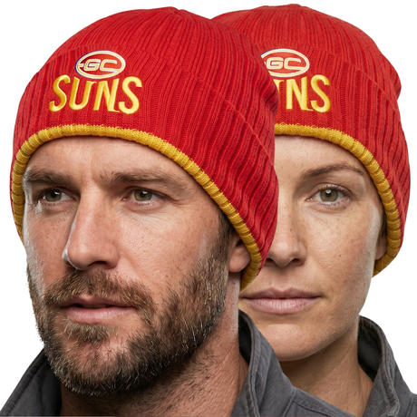 Gold Coast Suns AFL "Surf" Rib Knit Beanie - Footy Hat (Officially Licensed)