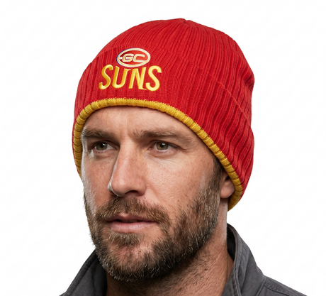 Gold Coast Suns AFL "Surf" Rib Knit Beanie - Footy Hat (Officially Licensed)
