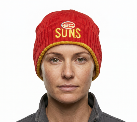 Gold Coast Suns AFL "Surf" Rib Knit Beanie - Footy Hat (Officially Licensed)