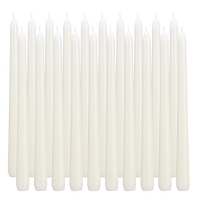 48x Ivory Tapered Dinner Candles 25cm Bulk Pack - Unscented (Tall Wedding Table Candles)