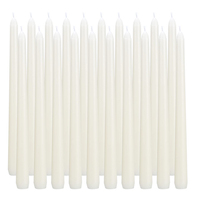 48x Ivory Tapered Dinner Candles 25cm Bulk Pack - Unscented (Tall Wedding Table Candles)