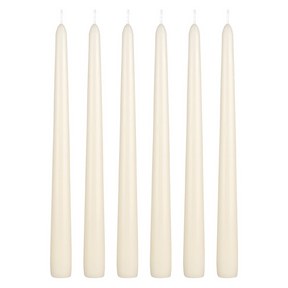 4x Ivory Tapered Dinner Candles 25cm - Unscented (Tall Wedding Table Candles)