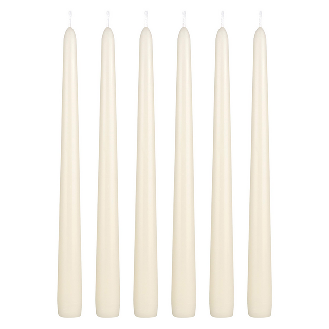 4x Ivory Tapered Dinner Candles 25cm - Unscented (Tall Wedding Table Candles)