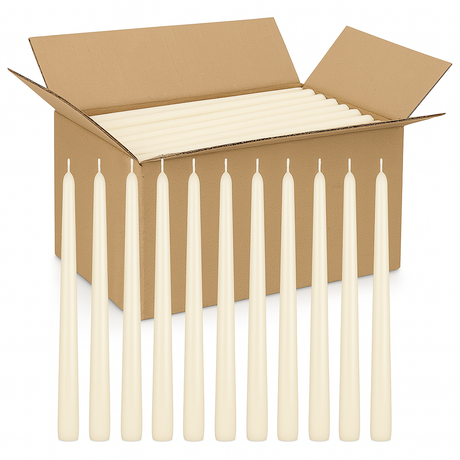 144x Ivory Tapered Dinner Candles 25cm Bulk Pack - Unscented (Tall Wedding Table Candles)