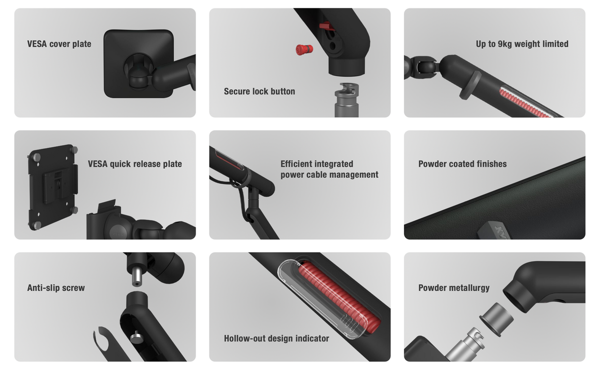 UFOU Kyber Monitor Arm Single Mount Bracket Heavy Duty with Base Clip - Black