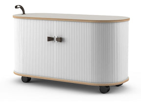 UFOU Mobile Roller Shutter Cabinet - Storage with Adjustable Shelves & Wheels - White