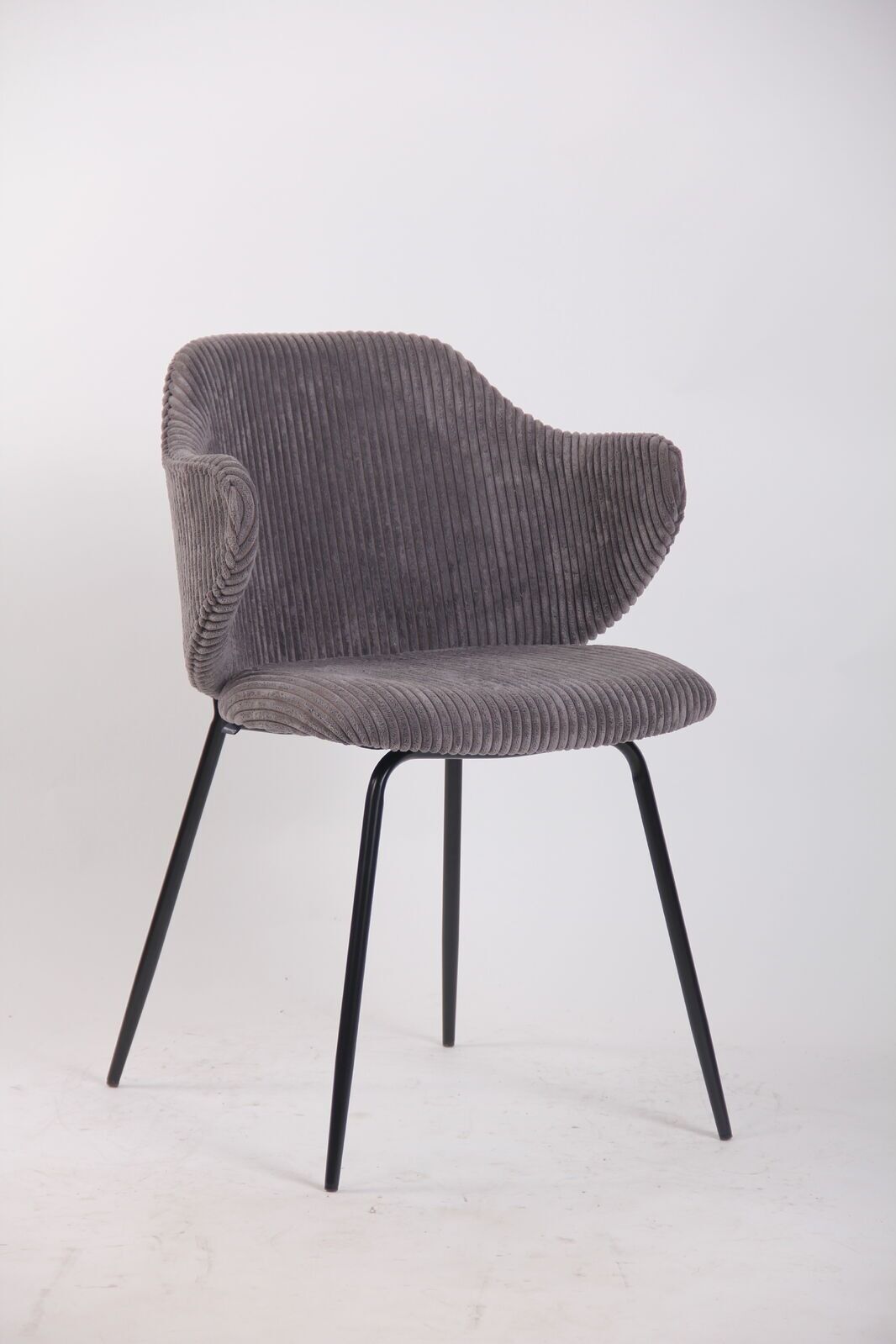 Set of 4 Corduroy Dining Chairs - Dark Grey