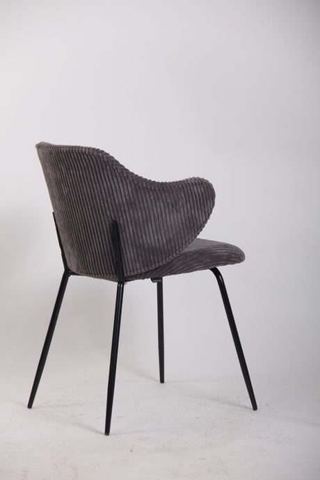 Set of 2 Corduroy Dining Chairs - Dark Grey