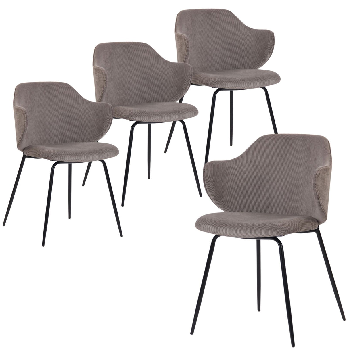 Set of 4 Corduroy Dining Chairs - Grey