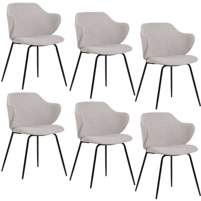 Set of 6 Corduroy Dining Chairs - Ivory Beige