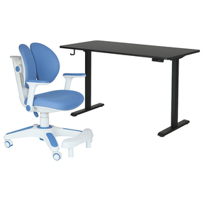 Ergonomic Kids Study Chair & Adjustable Electric Standing Desk Set – Blue Chair & Black Desk