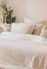 100% Cotton Jacquard Waffle Duvet Quilt Cover Set w/ Pillow Cases - Jade Waffle