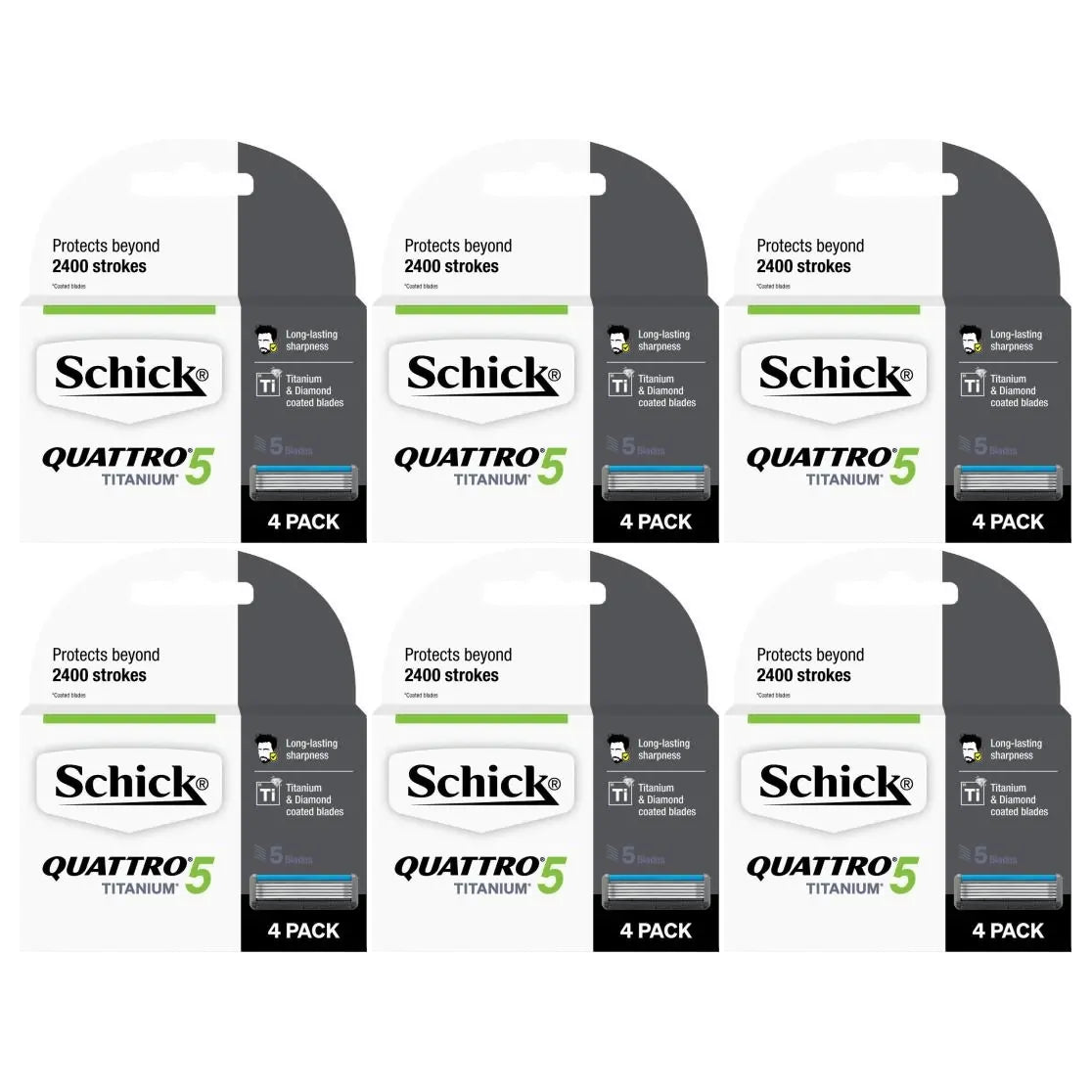 6x Schick 4pk Quattro 5 Titanium Refill Razor Blades Bulk Pack