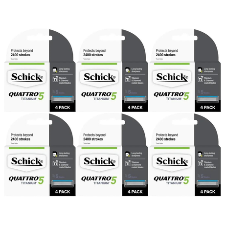 6x Schick 4pk Quattro 5 Titanium Refill Razor Blades Bulk Pack