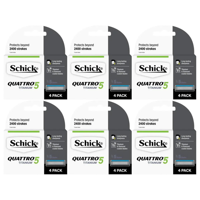 6x Schick 4pk Quattro 5 Titanium Refill Razor Blades Bulk Pack