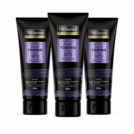 3x TRESemmé 200ml Coconut Oil Purple Toning Hair Mask Pack - Step 3
