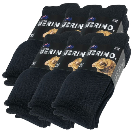 6 Pairs MERINO WOOL SOCKS Mens Heavy Duty Premium Thick Work Socks Cushion in Black