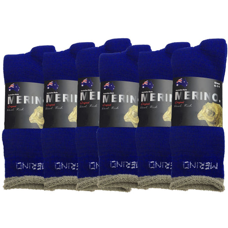 6 Pairs MERINO WOOL SOCKS Mens Heavy Duty Premium Thick Work Socks Cushion in Blue - 11-14