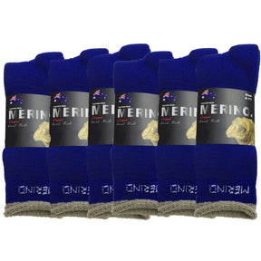 6 Pairs Blue Merino Wool Socks - Mens Heavy Duty Premium Thick Work Socks w/ Cushion