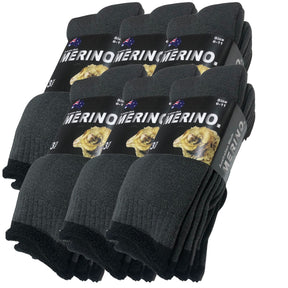 6 Pairs Dark Grey Merino Wool Socks - Mens Heavy Duty Premium Thick Work Socks w/ Cushion