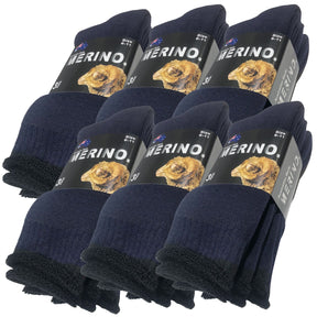 6 Pairs Navy Blue Merino Wool Socks - Mens Heavy Duty Premium Thick Work Socks w/ Cushion