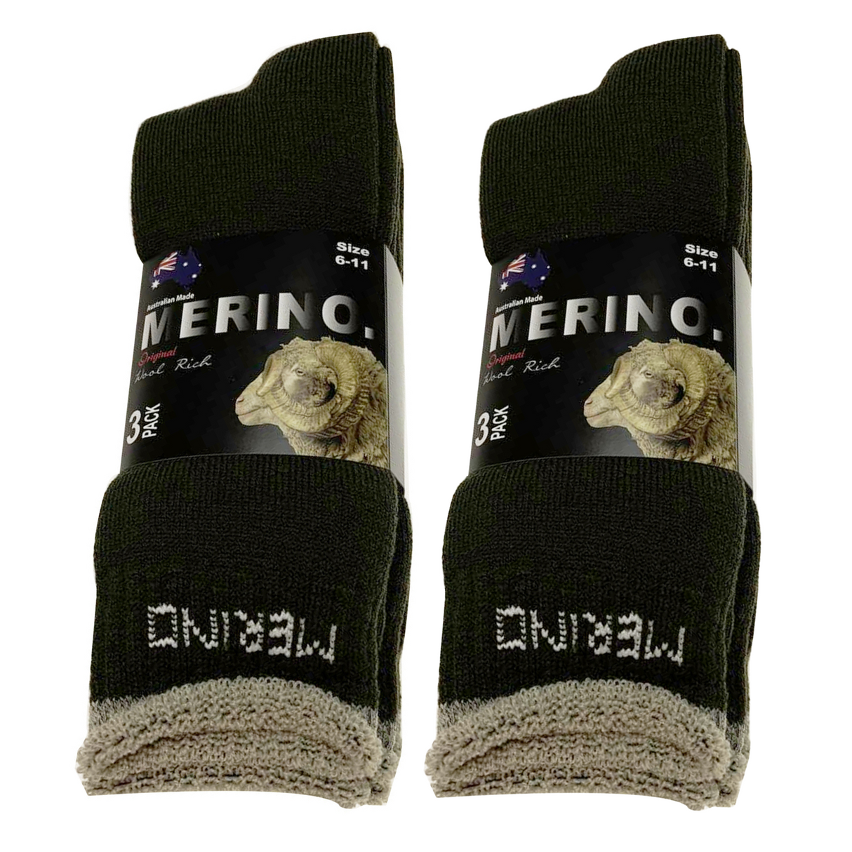 6 Pairs MERINO WOOL SOCKS Mens Heavy Duty Premium Thick Work Socks Cushion BULK - Black
