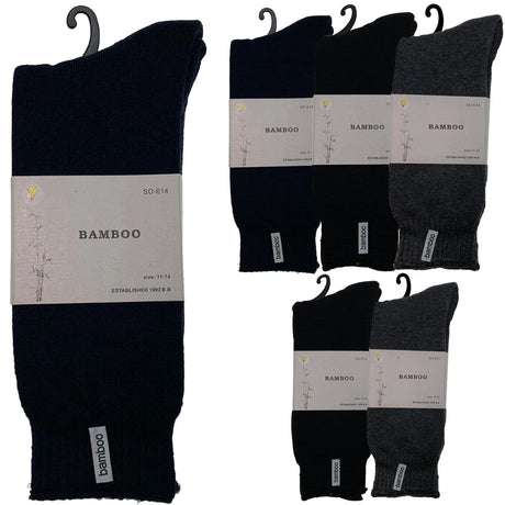 6 Pairs Premium Bamboo Thick Socks Pack - Assorted Colours (Mens Heavy Duty Work Socks w/ Cushion)