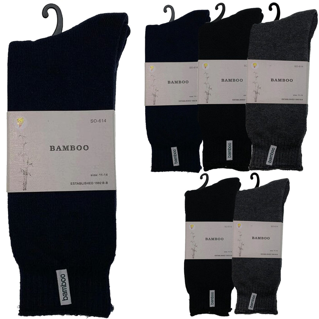 6 Pairs Premium Bamboo Thick Socks Pack - Assorted Colours (Mens Heavy Duty Work Socks w/ Cushion)