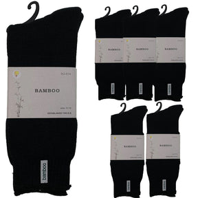 6 Pairs Premium Bamboo Thick Socks Pack - Black (Mens Heavy Duty Work Socks w/ Cushion)