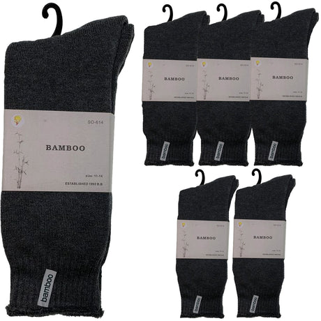 6 Pairs Premium Bamboo Thick Socks Pack - Charcoal Grey (Mens Heavy Duty Work Socks w/ Cushion)