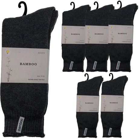 6 Pairs Premium Bamboo Thick Socks Pack - Charcoal Grey (Mens Heavy Duty Work Socks w/ Cushion)