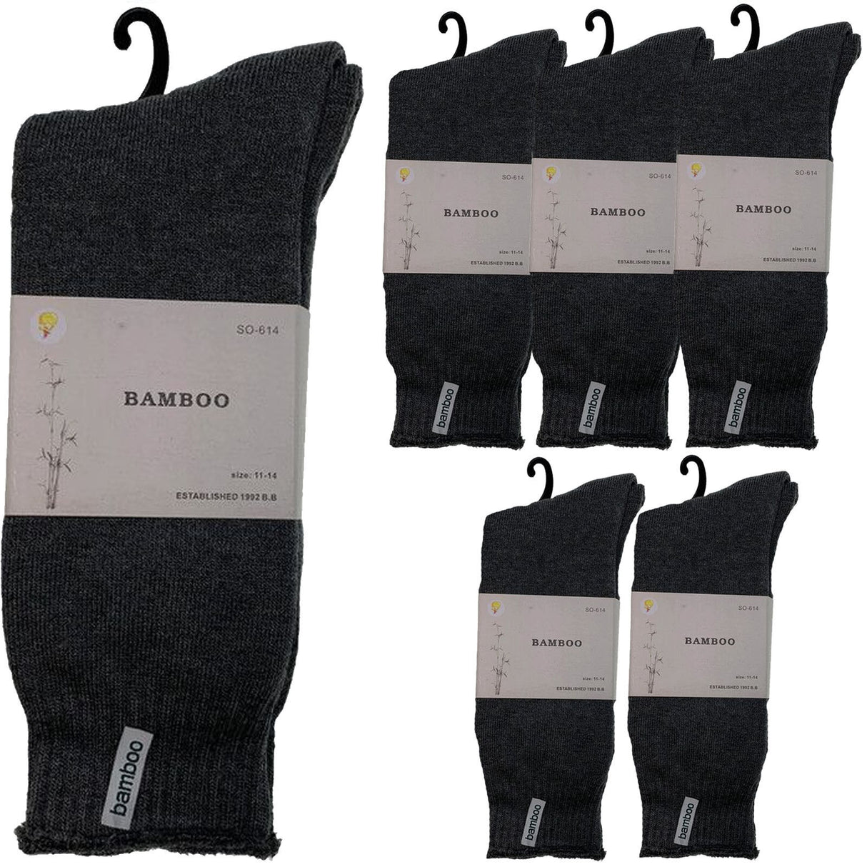 6 Pairs Premium Bamboo Thick Socks Pack - Charcoal Grey (Mens Heavy Duty Work Socks w/ Cushion)