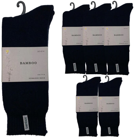 6 Pairs Premium Bamboo Thick Socks Pack - Navy Blue (Mens Heavy Duty Work Socks w/ Cushion)