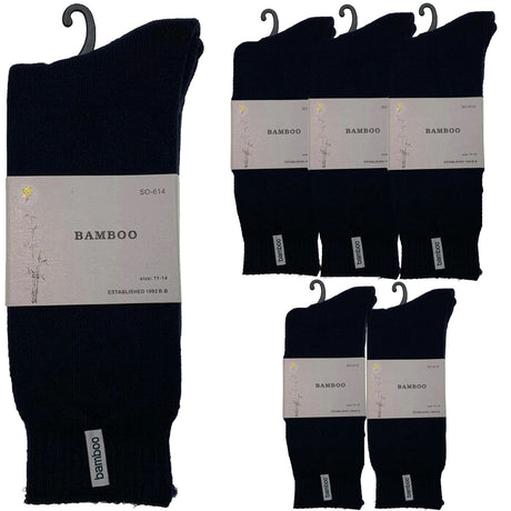 6 Pairs Premium Bamboo Thick Socks Pack - Navy Blue (Mens Heavy Duty Work Socks w/ Cushion)