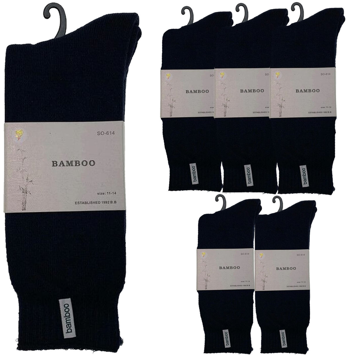 6 Pairs Premium Bamboo Thick Socks Pack - Navy Blue (Mens Heavy Duty Work Socks w/ Cushion)
