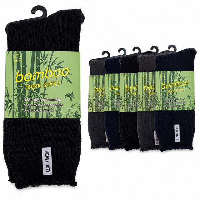 6 Pairs Premium Bamboo Works Socks - Assorted (Mens Heavy Duty Thick Socks w/ Cushion & Anti-Odour)