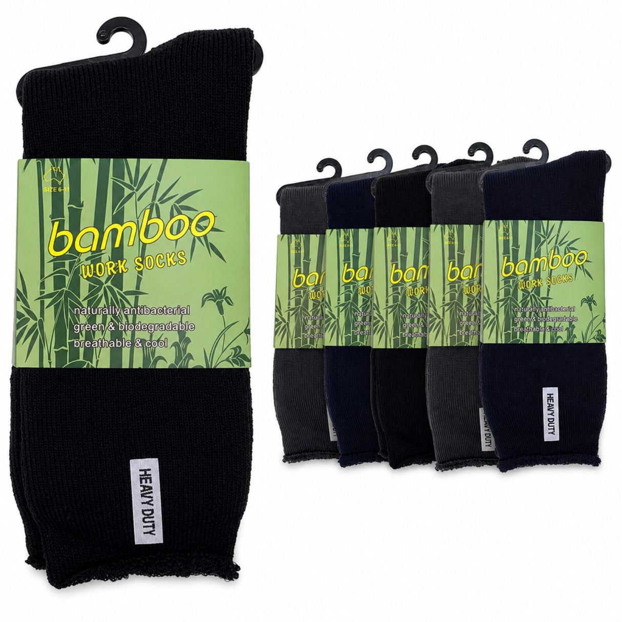 6 Pairs Premium Bamboo Works Socks - Assorted (Mens Heavy Duty Thick Socks w/ Cushion & Anti-Odour)