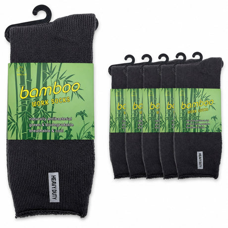 6 Pairs Premium Bamboo Works Socks - Charcoal Grey (Mens Heavy Duty Thick Socks w/ Cushion & Anti-Odour)