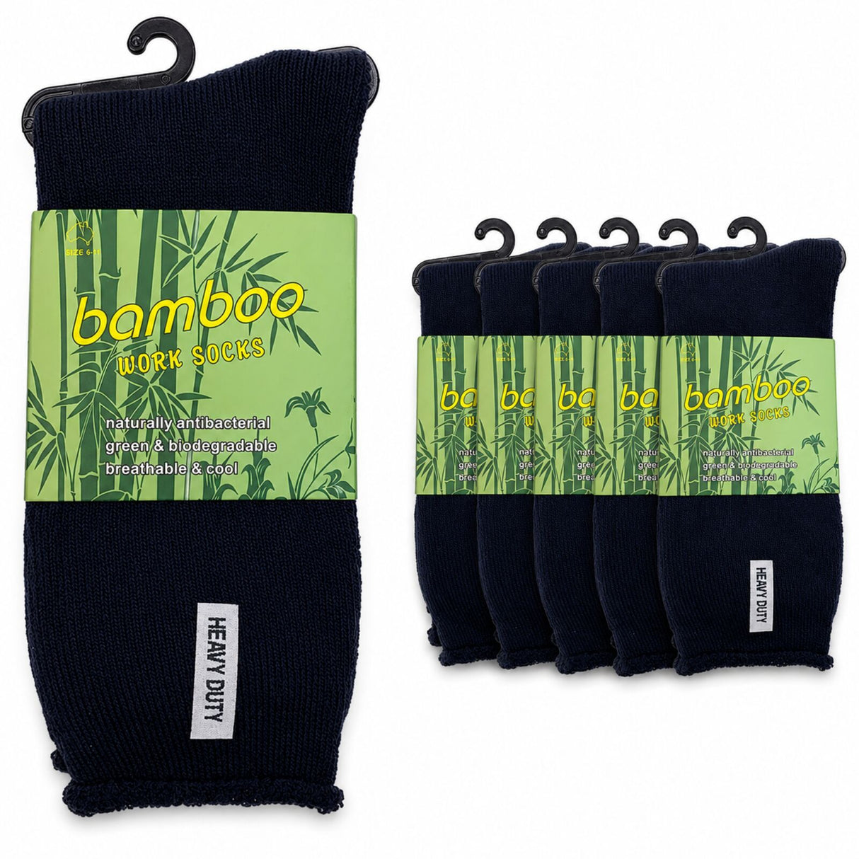 6 Pairs Premium Bamboo Works Socks - Navy Blue (Mens Heavy Duty Thick Socks w/ Cushion & Anti-Odour)