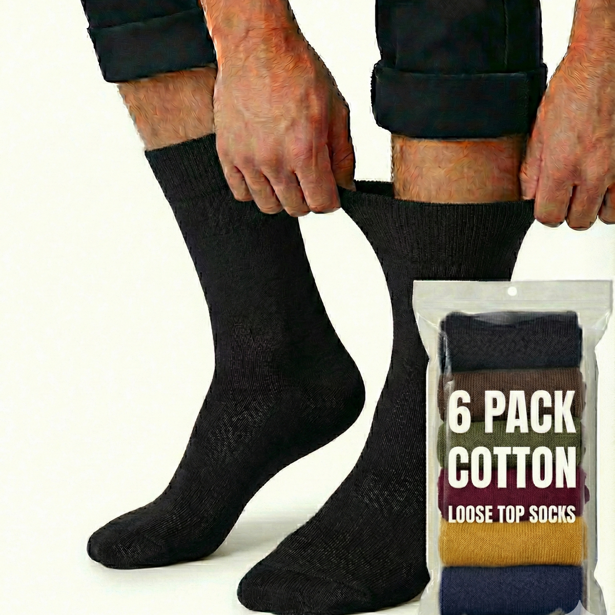 6x Pairs Cotton Rich Loose Top Socks Bulk Pack - Assorted Colours ...