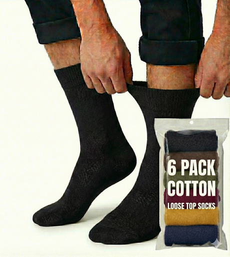 6x Pairs Cotton Rich Loose Top Socks Bulk Pack - Assorted Colours (Comfort Diabetic Circulation)