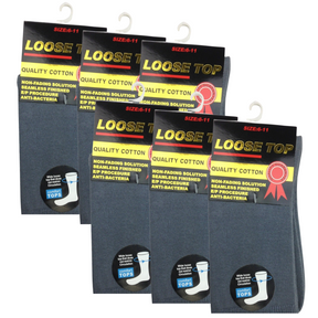 6x Pairs Grey Cotton Rich Loose Top Socks Bulk Pack (Comfort Diabetic Circulation)