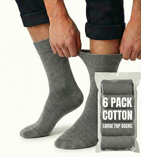 6x Pairs Grey Cotton Rich Loose Top Socks Bulk Pack (Comfort Diabetic Circulation)