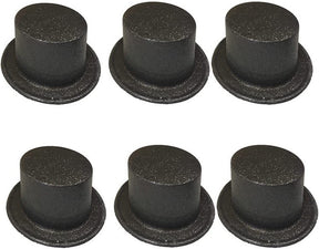 6x Black Glitter Top Hats Bulk - Sparkly Dance Costume/Fancy Dress Party