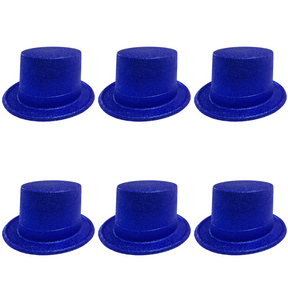 6x Blue Glitter Top Hats Bulk - Sparkly Dance Costume/Fancy Dress Party