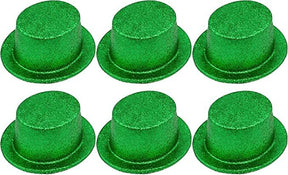 6x Green Glitter Top Hats Bulk - Sparkly Dance Costume/Fancy Dress Party