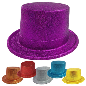 6x Assorted Colours Glitter Top Hats Bulk - Sparkly Dance Costume/Fancy Dress Party