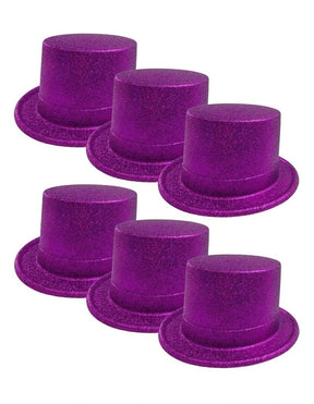 6x Purple Glitter Top Hats Bulk - Sparkly Dance Costume/Fancy Dress Party