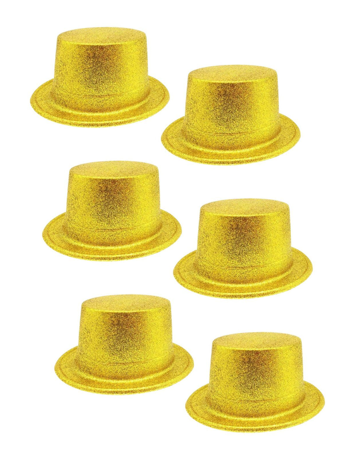 6x Yellow Glitter Top Hats Bulk Pack - Sparkly Dance Costume/Fancy Dress Party